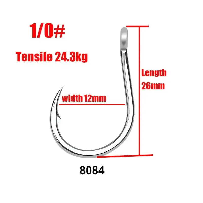 China China 1-0 / 100pcs 8084 Bulk Fishing Hooks 4x Strengthened Sea Fishing Tippet Hooks Single Hook Barbed with Ring Deep Sea Big Game Hooks Wholesale