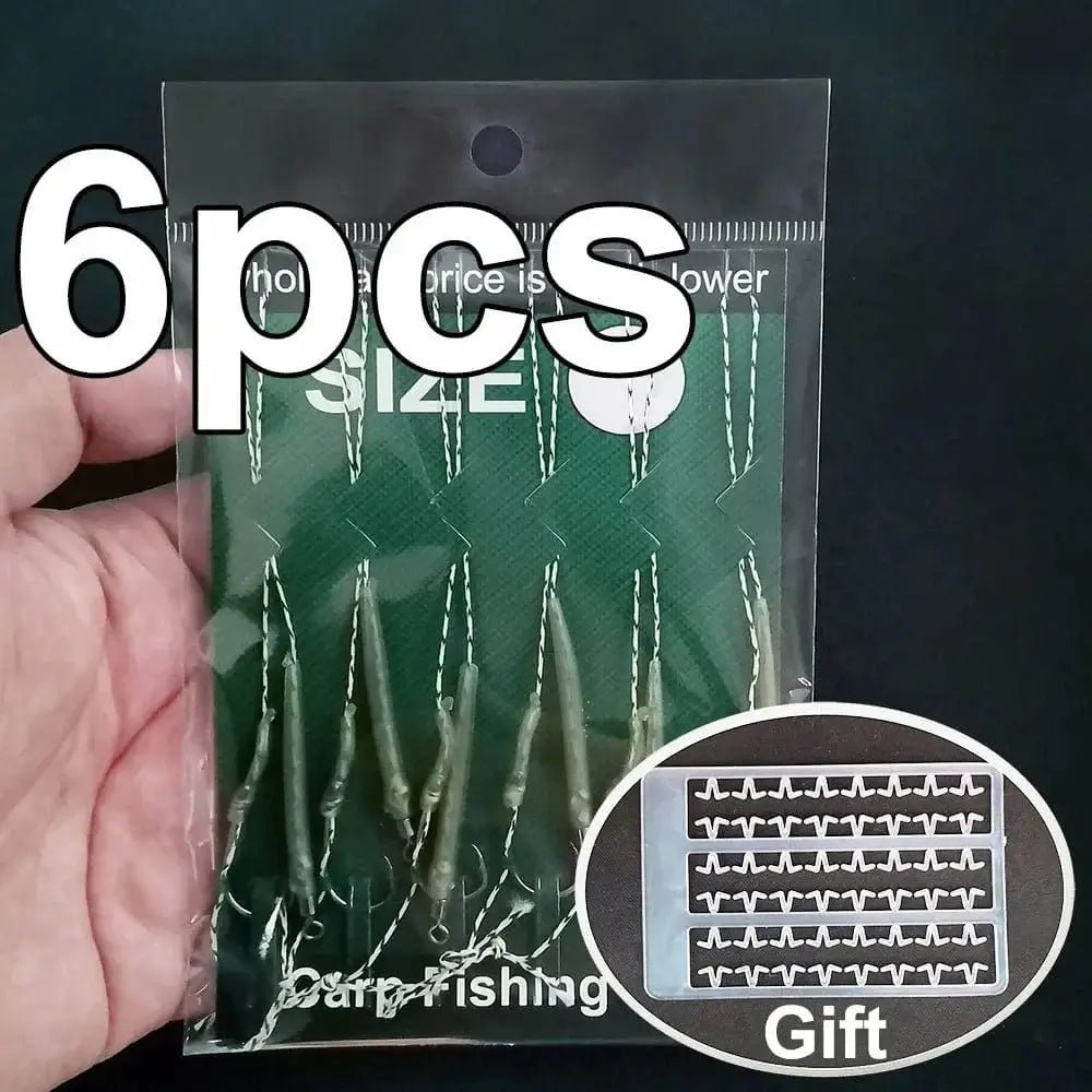 China China 1 paper card / size 8 6 Pcs Carp Fishing Accessories Hair Rig Fishing Hook 1set Ready Made Tied Boilie Hook with Fishing line Anti Tangle Sleeve