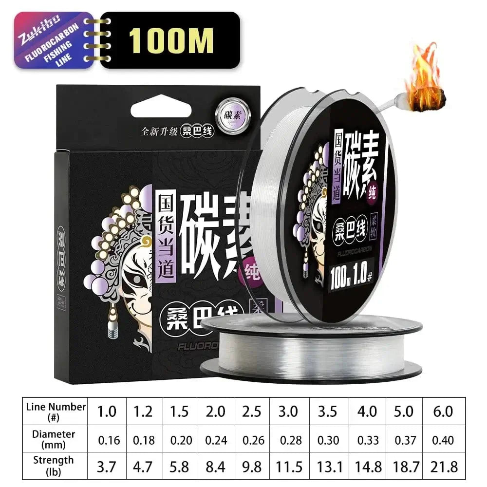 China China 100M Clear Carbon / 0.37mm 19LB 9KG ZUKIBO 2024 New Leader-Line 100% Pure Fluorocarbon Sink Fishing Lines 100M 50M Fishing Line Carbon Fishing Tackle Pesca Fishing