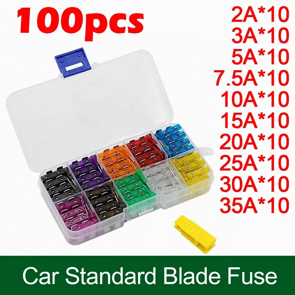 China China 100Pcs Fuse Blade Universal 12Ways Car Blade Holder Fuse Box With LED Indicator Light 12V 32V Screw Binding Post Fuse For Car Boat Marine