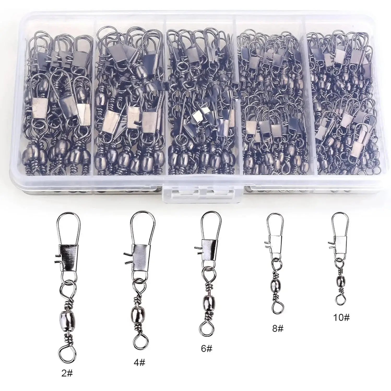 China China 100Pcs/Lot 4#6#8#10#12# Swivels Mix Fishing Connector Snap Pin Rolling Lure Swivel Hook Carabiner Connectors Tackle Accessories
