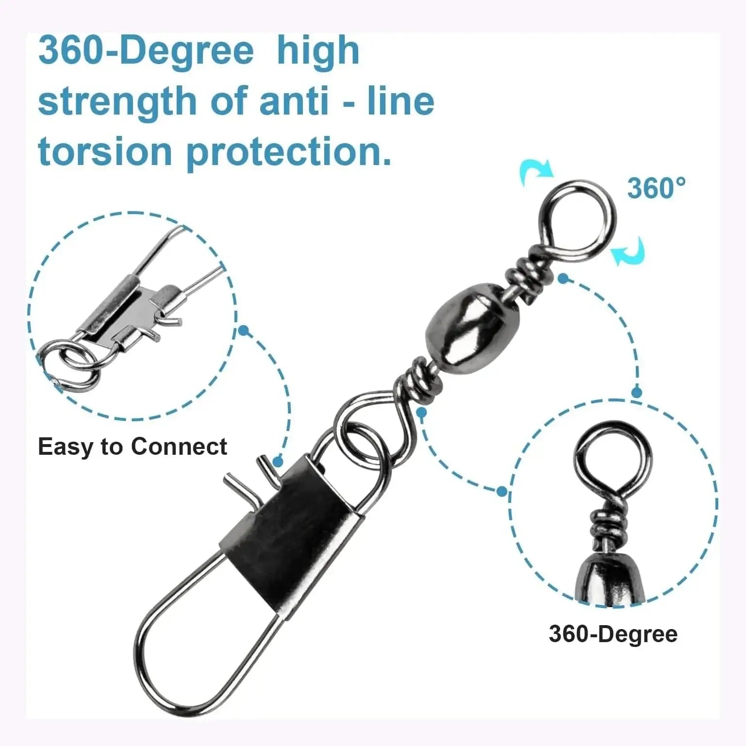 China China 100Pcs/Lot 4#6#8#10#12# Swivels Mix Fishing Connector Snap Pin Rolling Lure Swivel Hook Carabiner Connectors Tackle Accessories