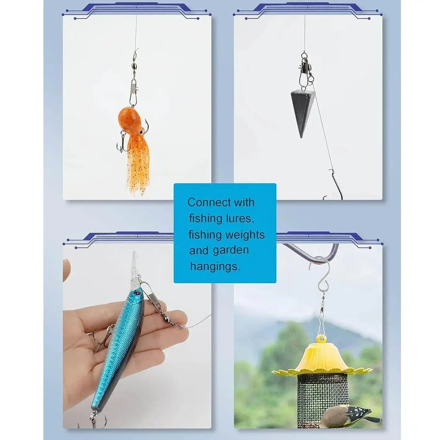 China China 100Pcs/Lot 4#6#8#10#12# Swivels Mix Fishing Connector Snap Pin Rolling Lure Swivel Hook Carabiner Connectors Tackle Accessories