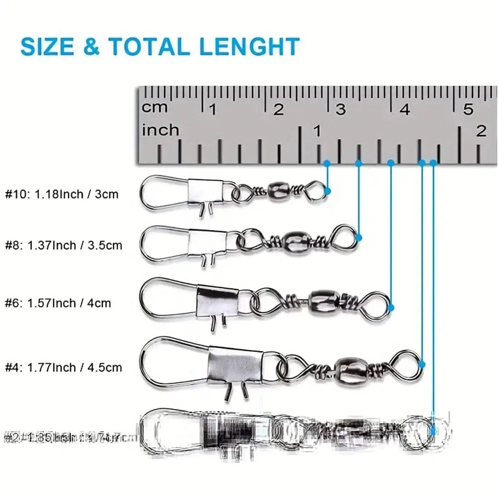 China China 100Pcs/Lot 4#6#8#10#12# Swivels Mix Fishing Connector Snap Pin Rolling Lure Swivel Hook Carabiner Connectors Tackle Accessories