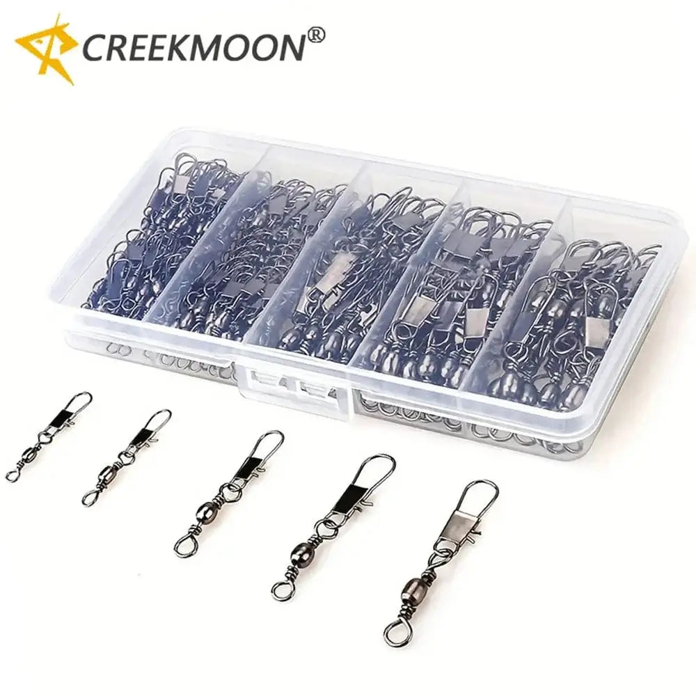 China China 100Pcs/Lot 4#6#8#10#12# Swivels Mix Fishing Connector Snap Pin Rolling Lure Swivel Hook Carabiner Connectors Tackle Accessories