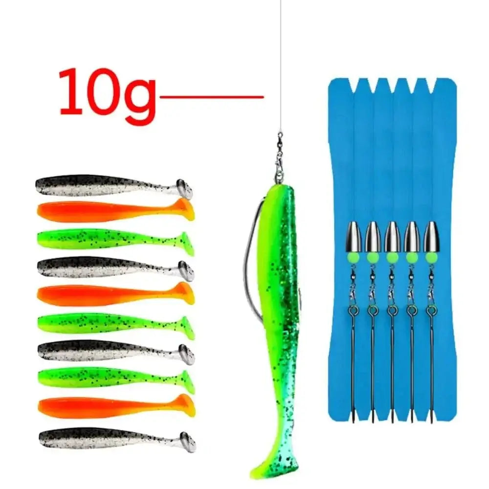 China China 10g Jig head 5 Set with 10PCS Soft Lure Texas Rig Fishing Tackle Hooks VIB Spoon Bait ZURYP Texas Rig Kit Binded Hooks Fishing Hook