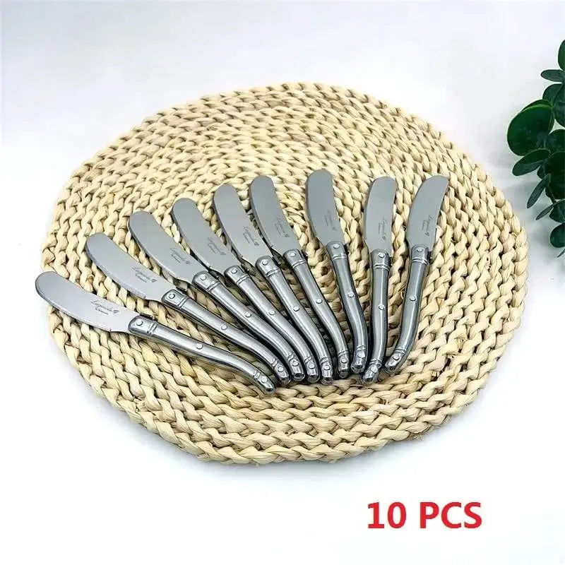 China China 10pcs butter knife 9" Stainless Steel Laguiole Steak Knife set Dinner Fork Spoon Teaspoon Silver Dinnerware Tableware Restaurant Cutlery 4-12pcs