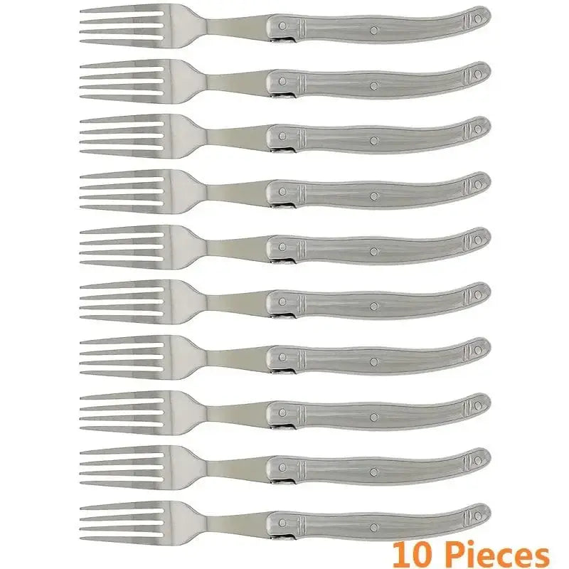 China China 10pcs forks 9" Stainless Steel Laguiole Steak Knife set Dinner Fork Spoon Teaspoon Silver Dinnerware Tableware Restaurant Cutlery 4-12pcs