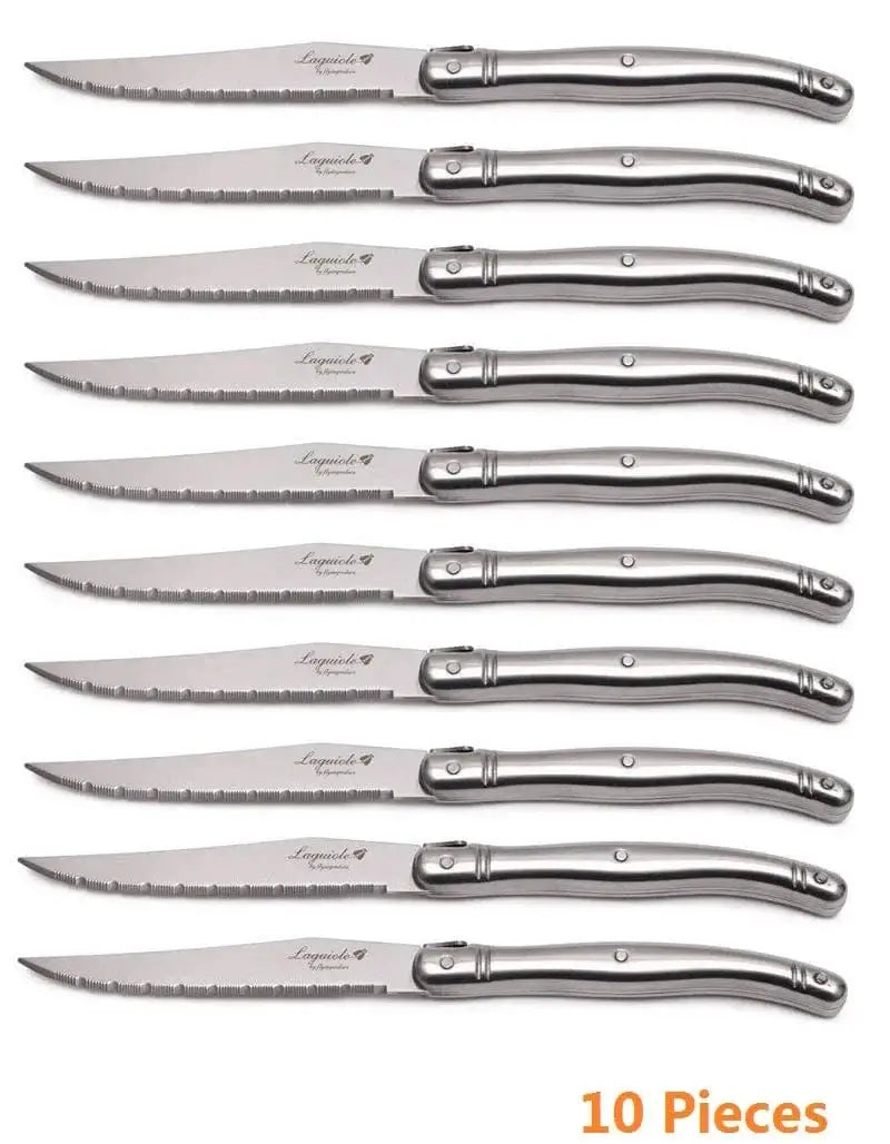 China China 10pcs knifes 9" Stainless Steel Laguiole Steak Knife set Dinner Fork Spoon Teaspoon Silver Dinnerware Tableware Restaurant Cutlery 4-12pcs