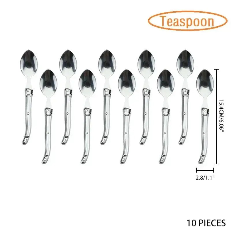 China China 10pcs teaspoon 9" Stainless Steel Laguiole Steak Knife set Dinner Fork Spoon Teaspoon Silver Dinnerware Tableware Restaurant Cutlery 4-12pcs