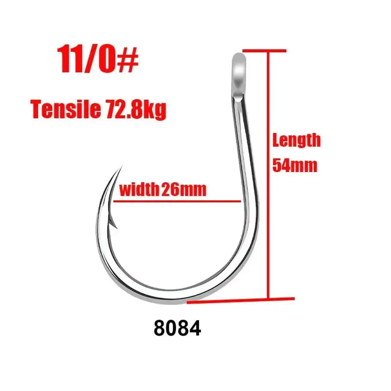 China China 11-0 / 100pcs 8084 Bulk Fishing Hooks 4x Strengthened Sea Fishing Tippet Hooks Single Hook Barbed with Ring Deep Sea Big Game Hooks Wholesale
