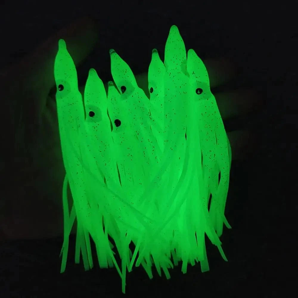 China China 11cm 20-pieces Squid Skirts Luminous Soft Lure 5cm/9cm/11cm Glow Fishing Lure Octopus Rubber Artificial Bait pesca Wobblers