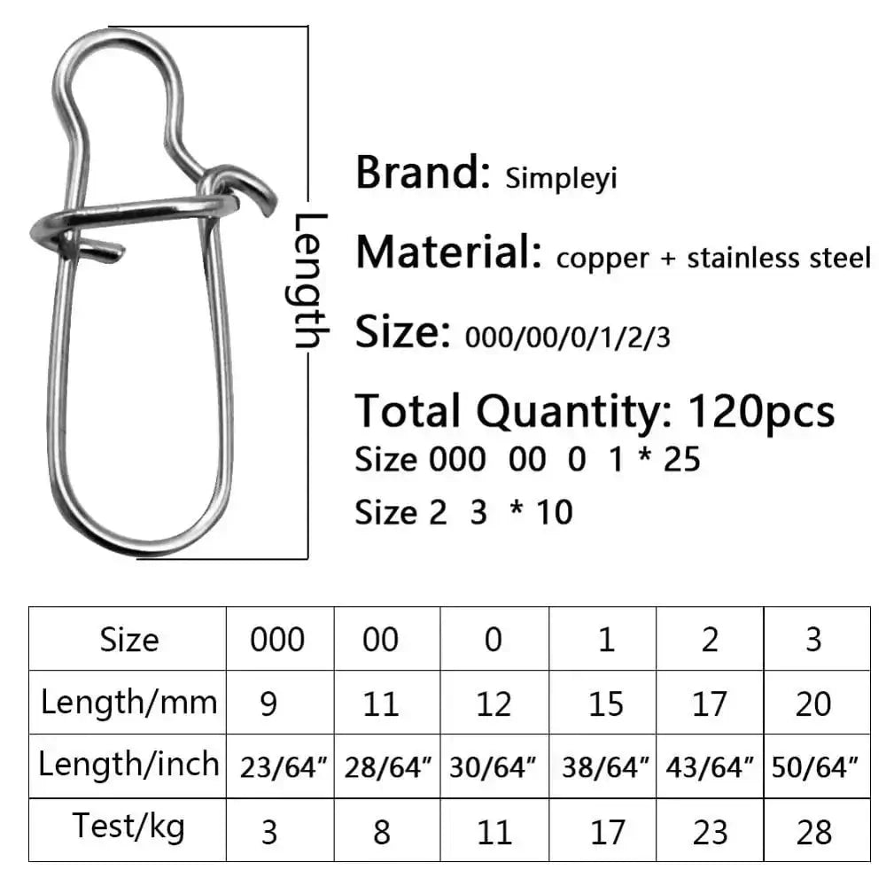 China China 120 pcs 1 box 120pcs/box 6 Size Snap Stainless Steel Hook Lock Pin Swivel Solid Ring Safety Snaps Fishing Hooks Connector Fishing Tackle Tool