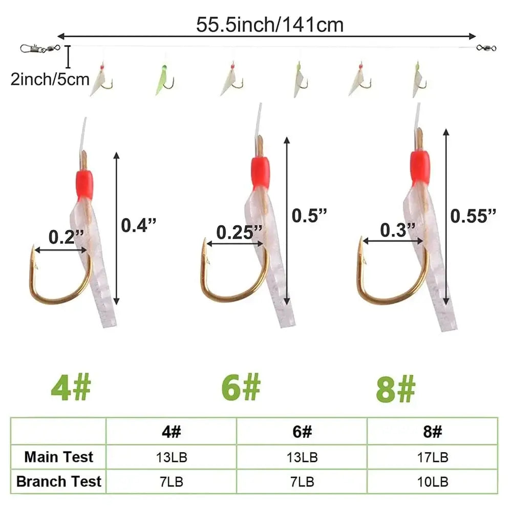 China China 120PCS=20Packs Sea fishing live bait rigs Luminous Beads String hook Real Fish Skin Mackerel Sea Saltwater Rig Fishing Lure