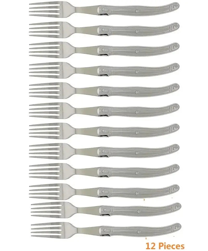 China China 12pcs forks 9" Stainless Steel Laguiole Steak Knife set Dinner Fork Spoon Teaspoon Silver Dinnerware Tableware Restaurant Cutlery 4-12pcs