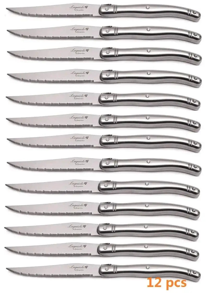 China China 12pcs Knifes 9" Stainless Steel Laguiole Steak Knife set Dinner Fork Spoon Teaspoon Silver Dinnerware Tableware Restaurant Cutlery 4-12pcs