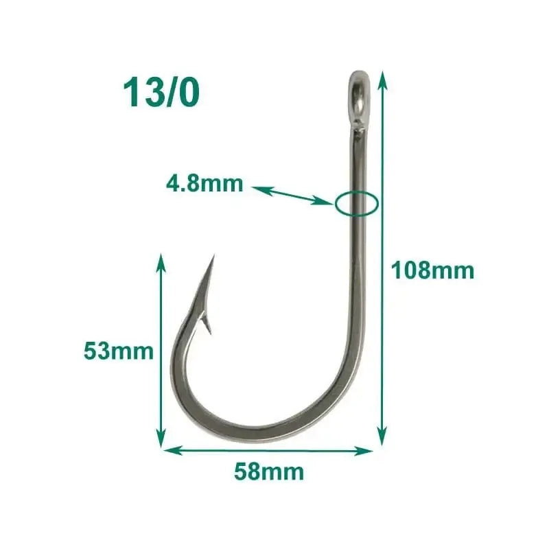 China China 13 0 10pcs/lot Size 6/0 7/0 8/0 9/0 10/0 11/0 12/0 13/0 14/0 Stainless Steel Big Game Fishing Hook 7691 Southern Tuna Fishing Hook