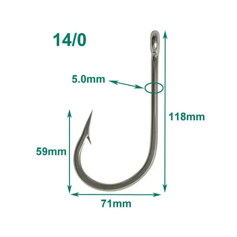 China China 14 0 10pcs/lot Size 6/0 7/0 8/0 9/0 10/0 11/0 12/0 13/0 14/0 Stainless Steel Big Game Fishing Hook 7691 Southern Tuna Fishing Hook