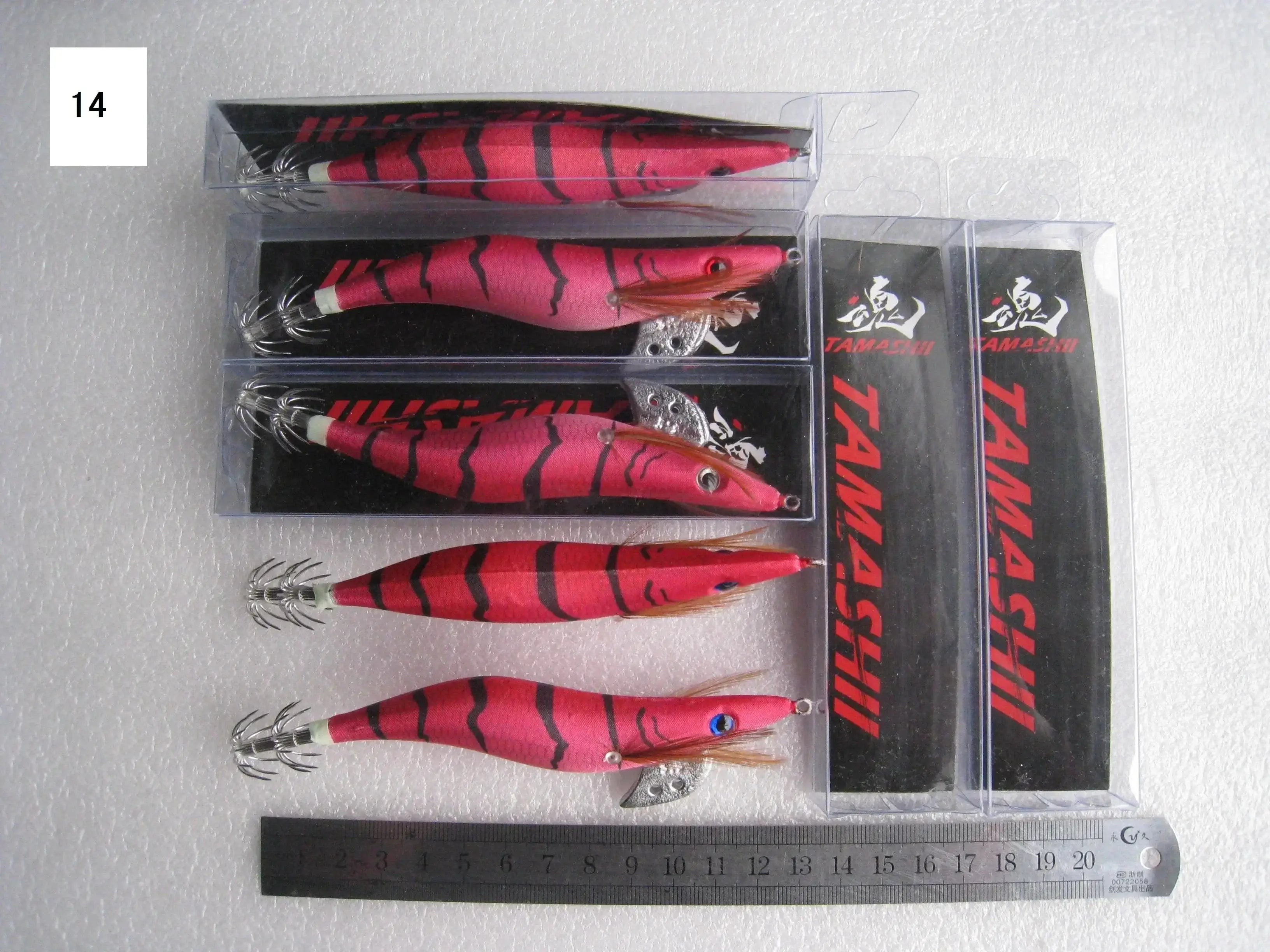 China China 14 / 2.5 20pcs 3.5# squid jigs (13.5cm 20g)squid hook fishing lure ,jig bait, wood shrimp.fishingtackle .