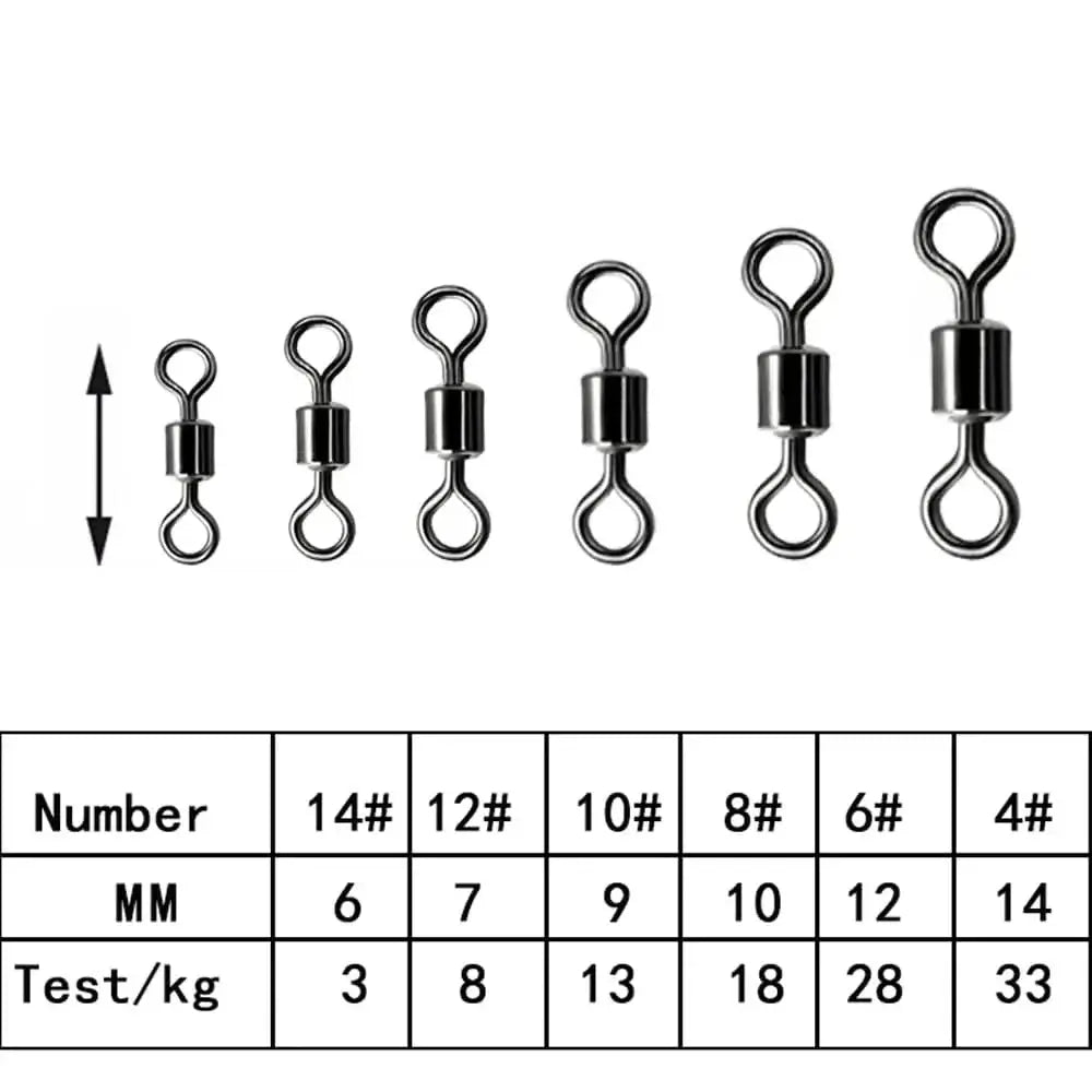China China 150 pcs 1 box 150pcs/1box 6 Size Fishing Swivel Solid Connector Ball Bearing Snap Fishing Swivels Rolling Stainless Steel Bead Fish Tackle Box