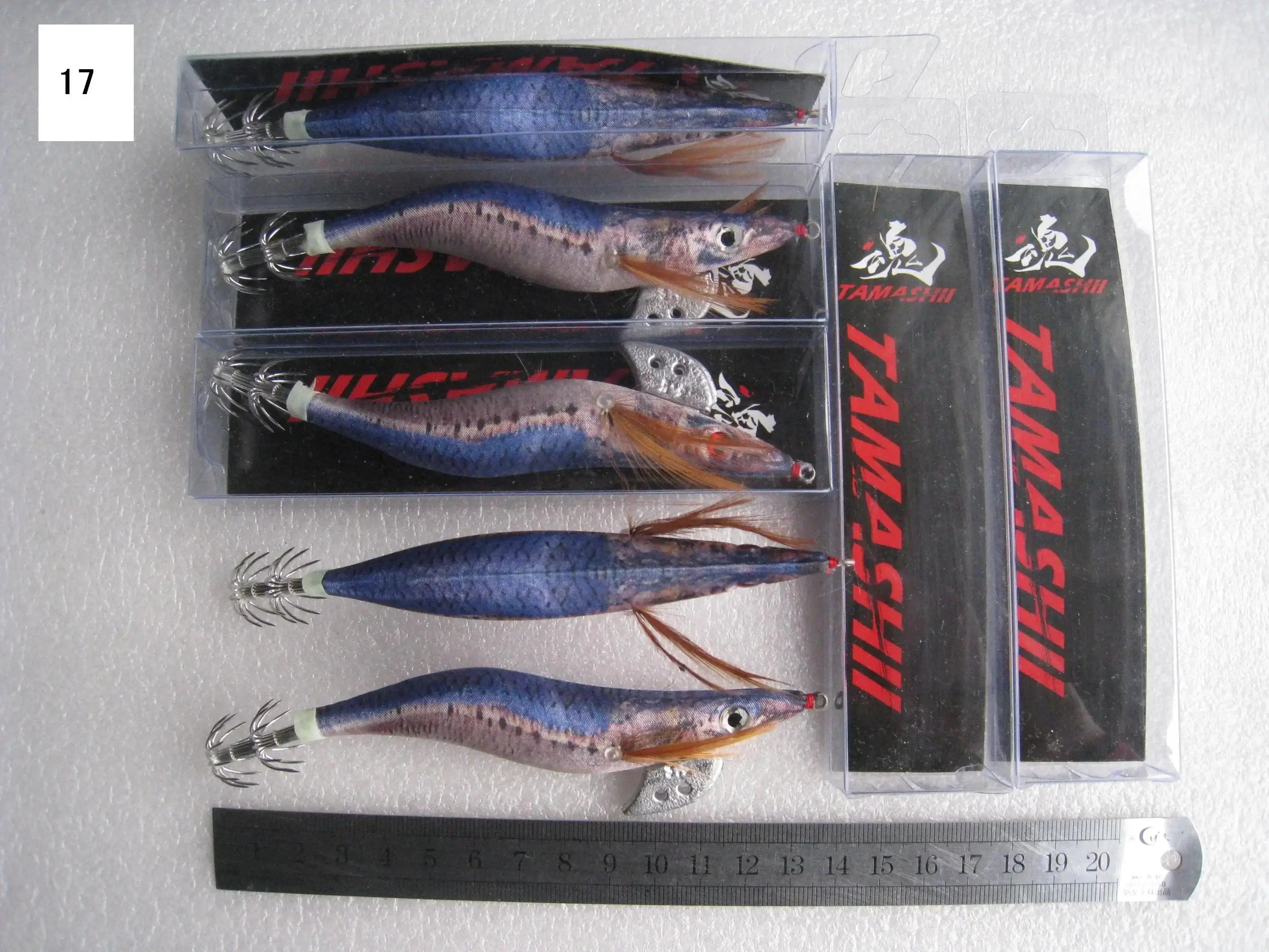 China China 17 / 2.5 20pcs 3.5# squid jigs (13.5cm 20g)squid hook fishing lure ,jig bait, wood shrimp.fishingtackle .