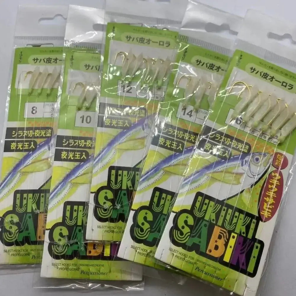 China China 1Park/5pcs Lunker Sabiki Rigs Hooks Saltwater Fishing Lures Luminous Glow Flash Fishskin Sea Bait Mackerel Pesca Tackle