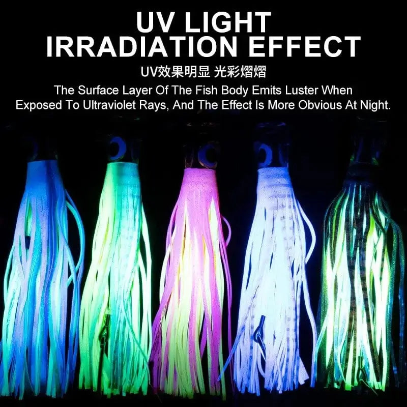 China China 1pc 23cm 130g UV Trolling Lure Bait Resin Head Head Octopus Squid Skirt Bait Big Game Drag Fishing Marlin Tuna Pesca Hard Bait