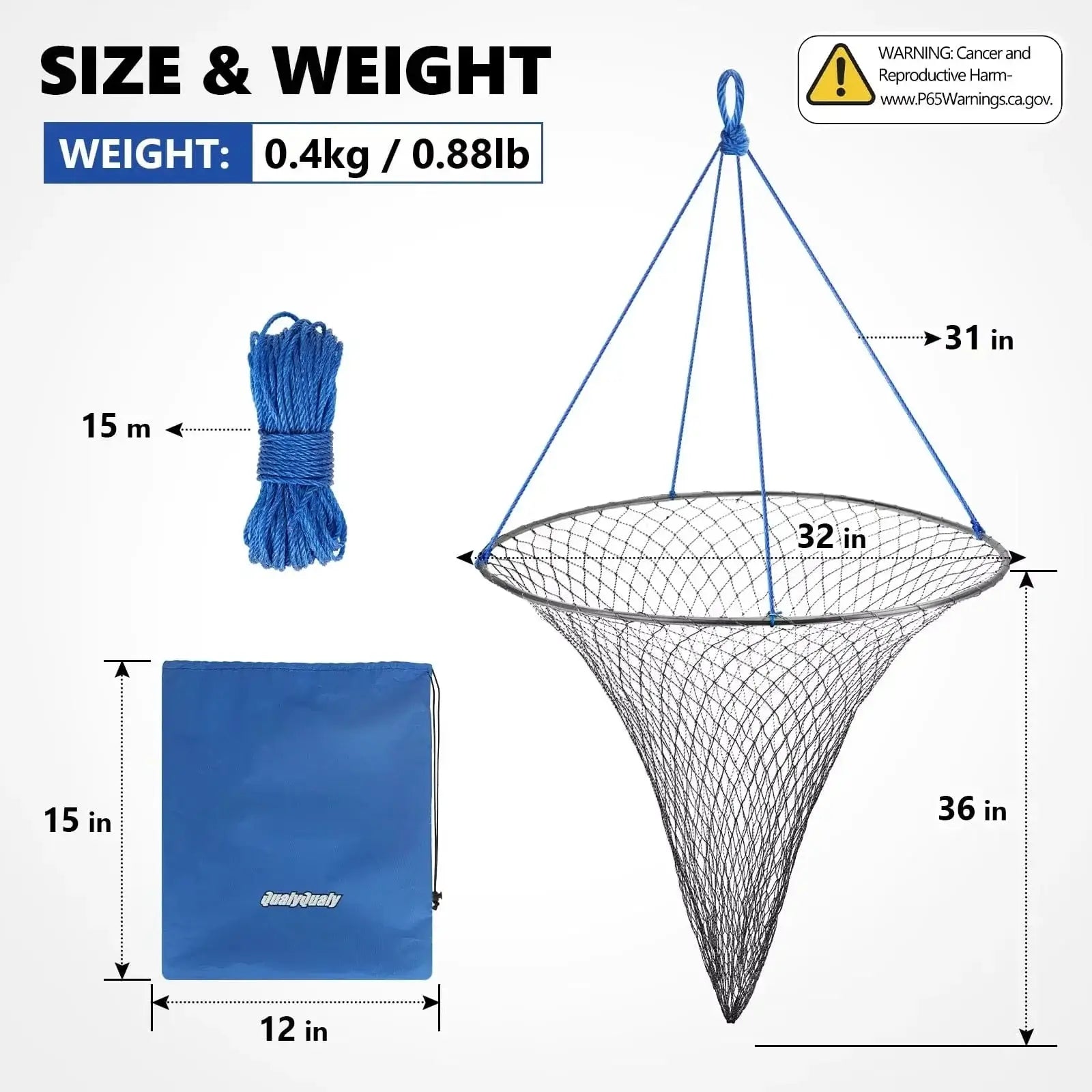China China 1pc 32in 2 Pcs Foldable Drop Net Bridge Pier Fishing Net for Pier Fishing with Rope Landing Net with Durable Soft Steel Hoop Nylon Mesh