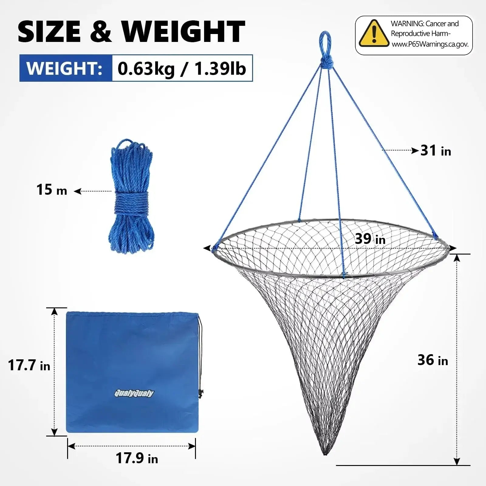 China China 1pc 39in 2 Pcs Foldable Drop Net Bridge Pier Fishing Net for Pier Fishing with Rope Landing Net with Durable Soft Steel Hoop Nylon Mesh