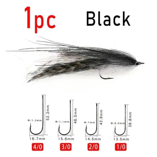 China China 1pc Black / Size 4l0 LIONRIVER Saltwater Streamer Flies Flash Tinsel EP Silky Fibers Fish Salmon Bass Pike Trout Fishing Artificial Lure Baits Tackel