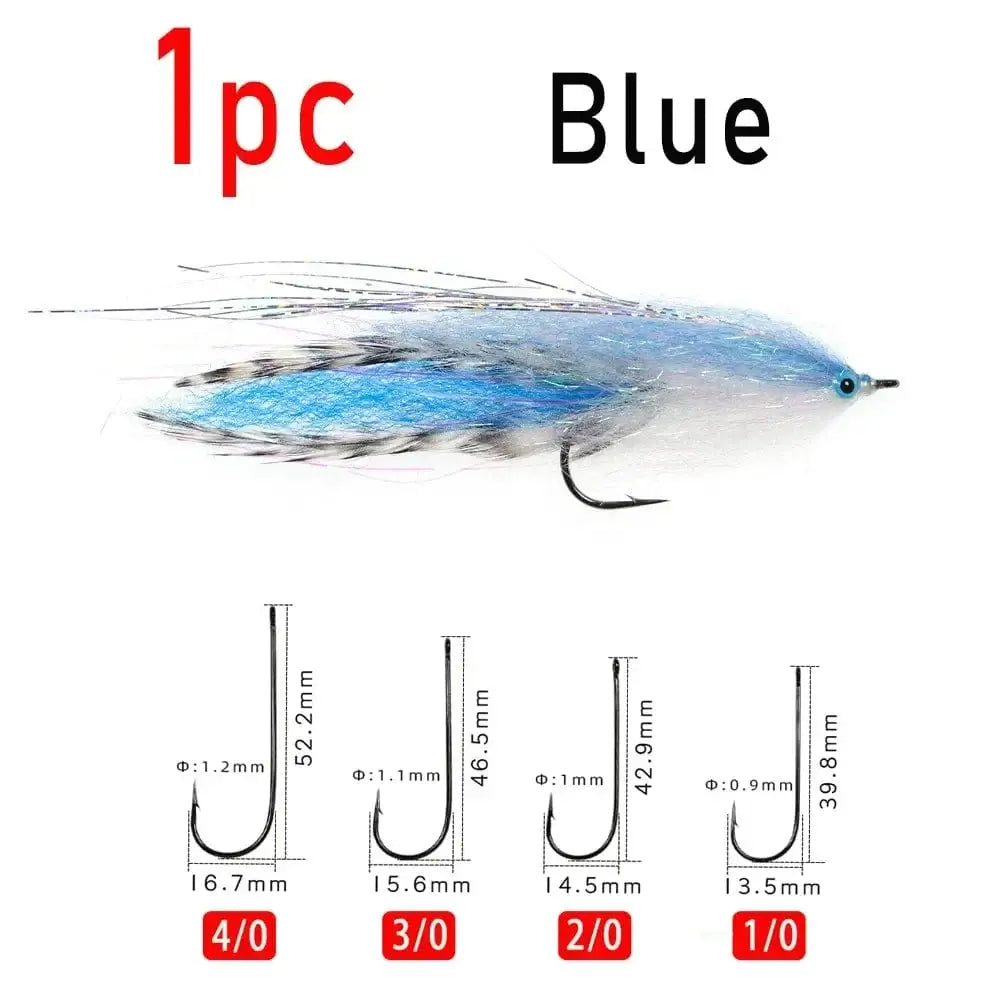China China 1pc Blue / Size 4l0 LIONRIVER Saltwater Streamer Flies Flash Tinsel EP Silky Fibers Fish Salmon Bass Pike Trout Fishing Artificial Lure Baits Tackel