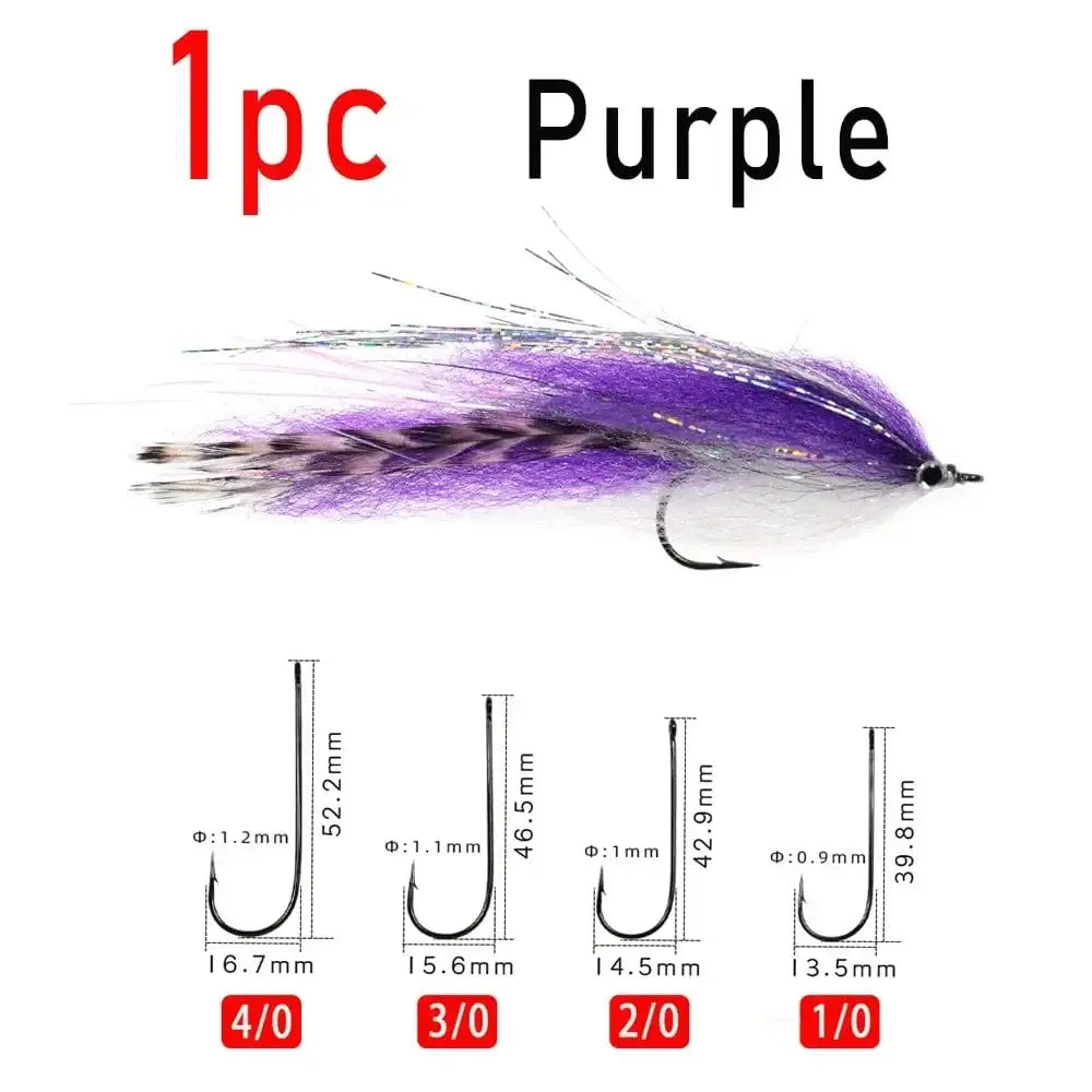 China China 1pc Purple / Size 4l0 LIONRIVER Saltwater Streamer Flies Flash Tinsel EP Silky Fibers Fish Salmon Bass Pike Trout Fishing Artificial Lure Baits Tackel
