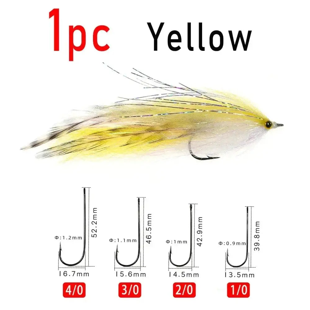 China China 1pc Yellow / Size 4l0 LIONRIVER Saltwater Streamer Flies Flash Tinsel EP Silky Fibers Fish Salmon Bass Pike Trout Fishing Artificial Lure Baits Tackel