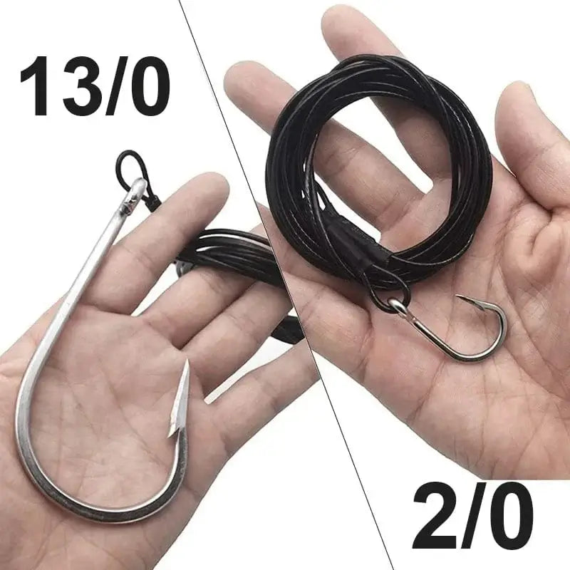 China China 1pcs Big Game Shark Fishing Hooks with 9.8ft Nylon Coated Cable Leader(380-400LB) Deep Sea Hook Saltwater Fishhooks