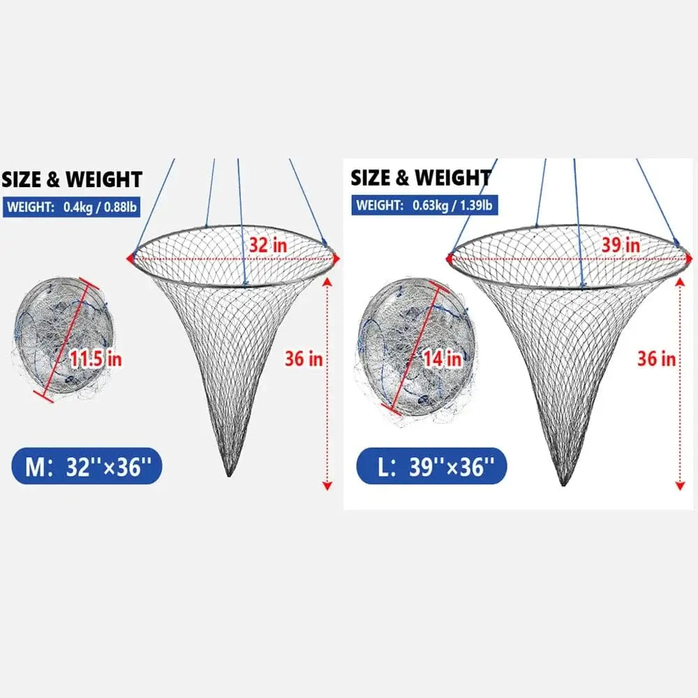 China China 2 Pcs Foldable Drop Net Bridge Pier Fishing Net for Pier Fishing with Rope Landing Net with Durable Soft Steel Hoop Nylon Mesh