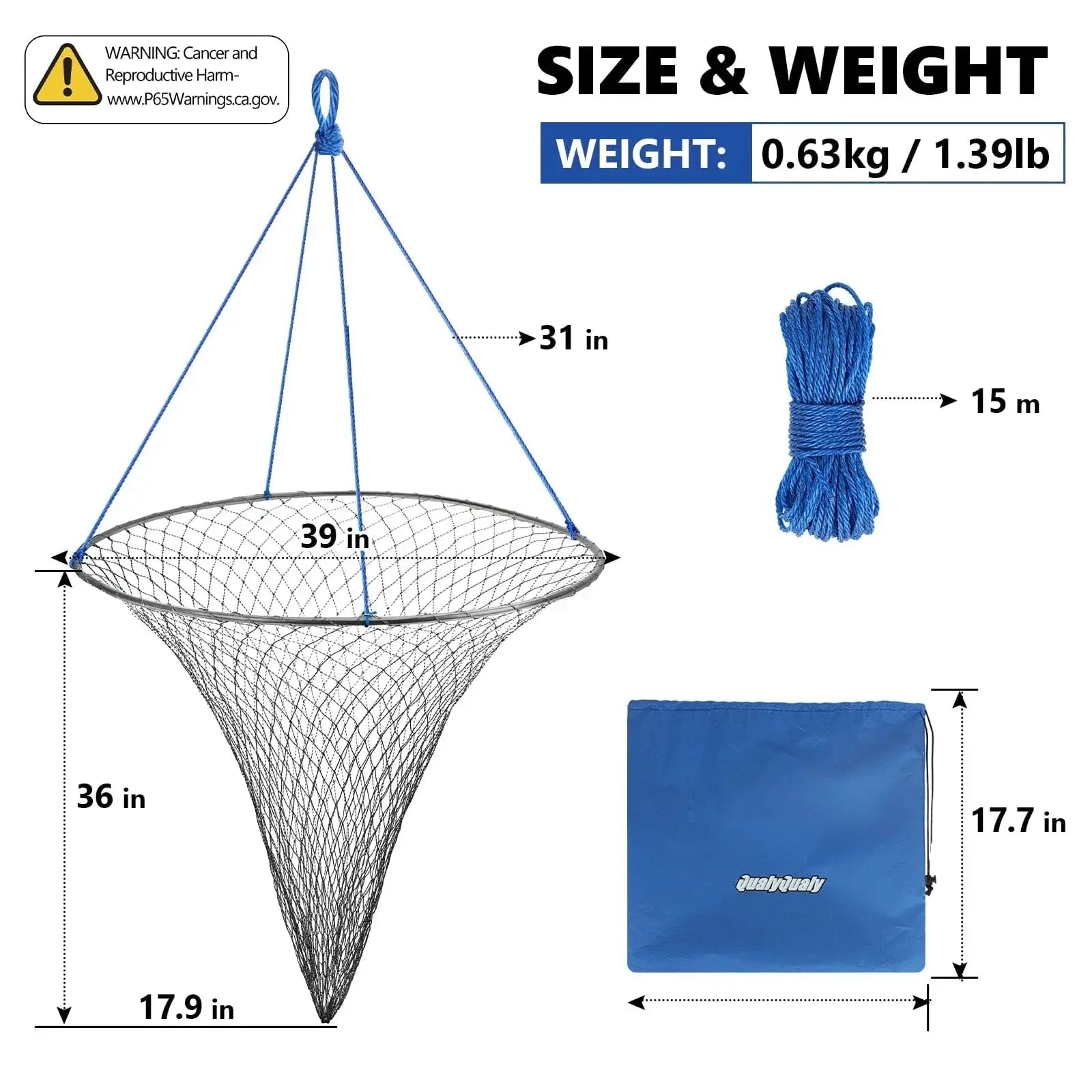 China China 2 Pcs Foldable Drop Net Bridge Pier Fishing Net for Pier Fishing with Rope Landing Net with Durable Soft Steel Hoop Nylon Mesh