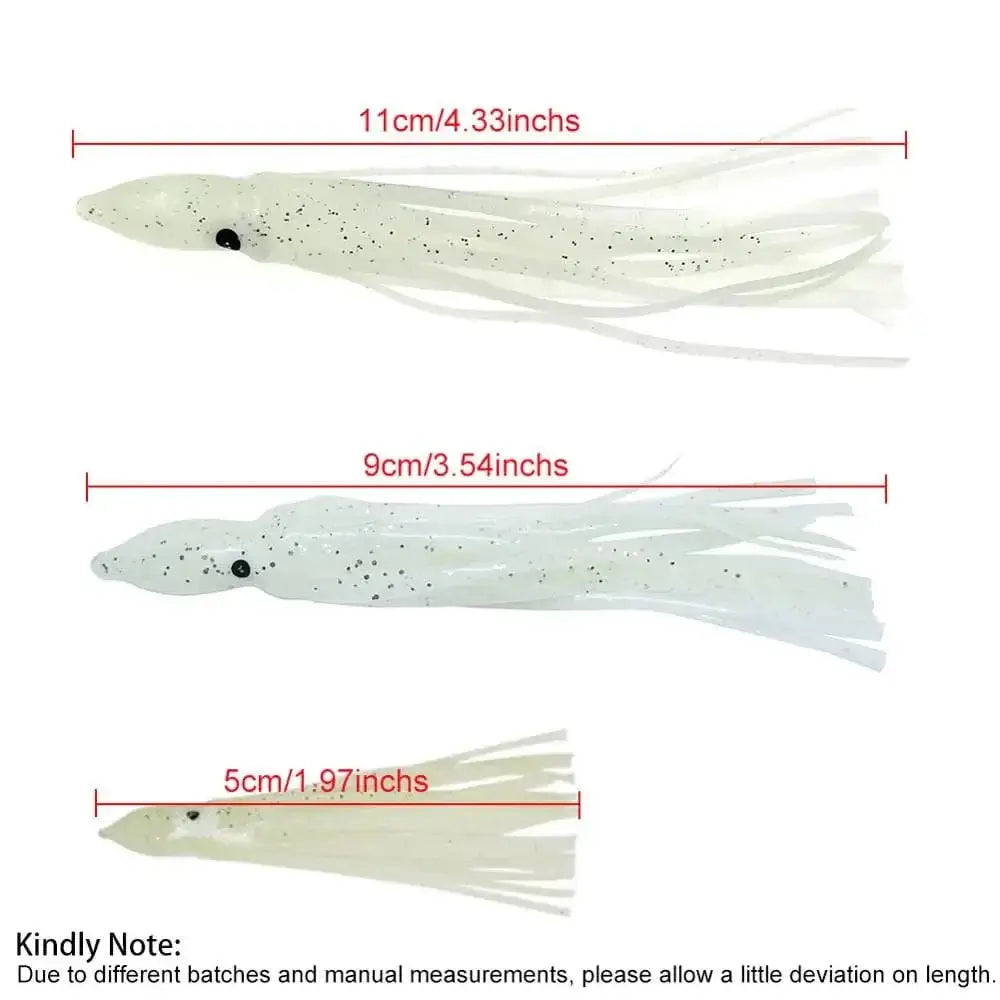 China China 20-pieces Squid Skirts Luminous Soft Lure 5cm/9cm/11cm Glow Fishing Lure Octopus Rubber Artificial Bait pesca Wobblers