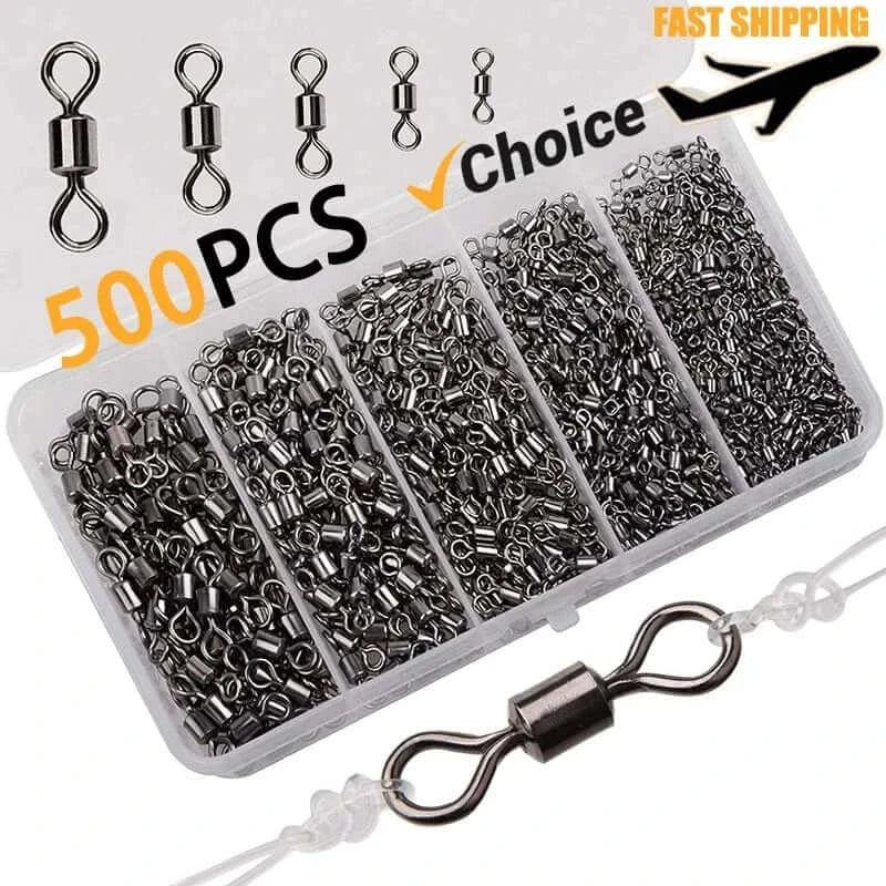 China China 200-500Pcs Fishing Swivels Kit Ball Bearing Rolling Swivel Fishing Tackle Saltwater Freshwater Fishing Line Connectors for Carp