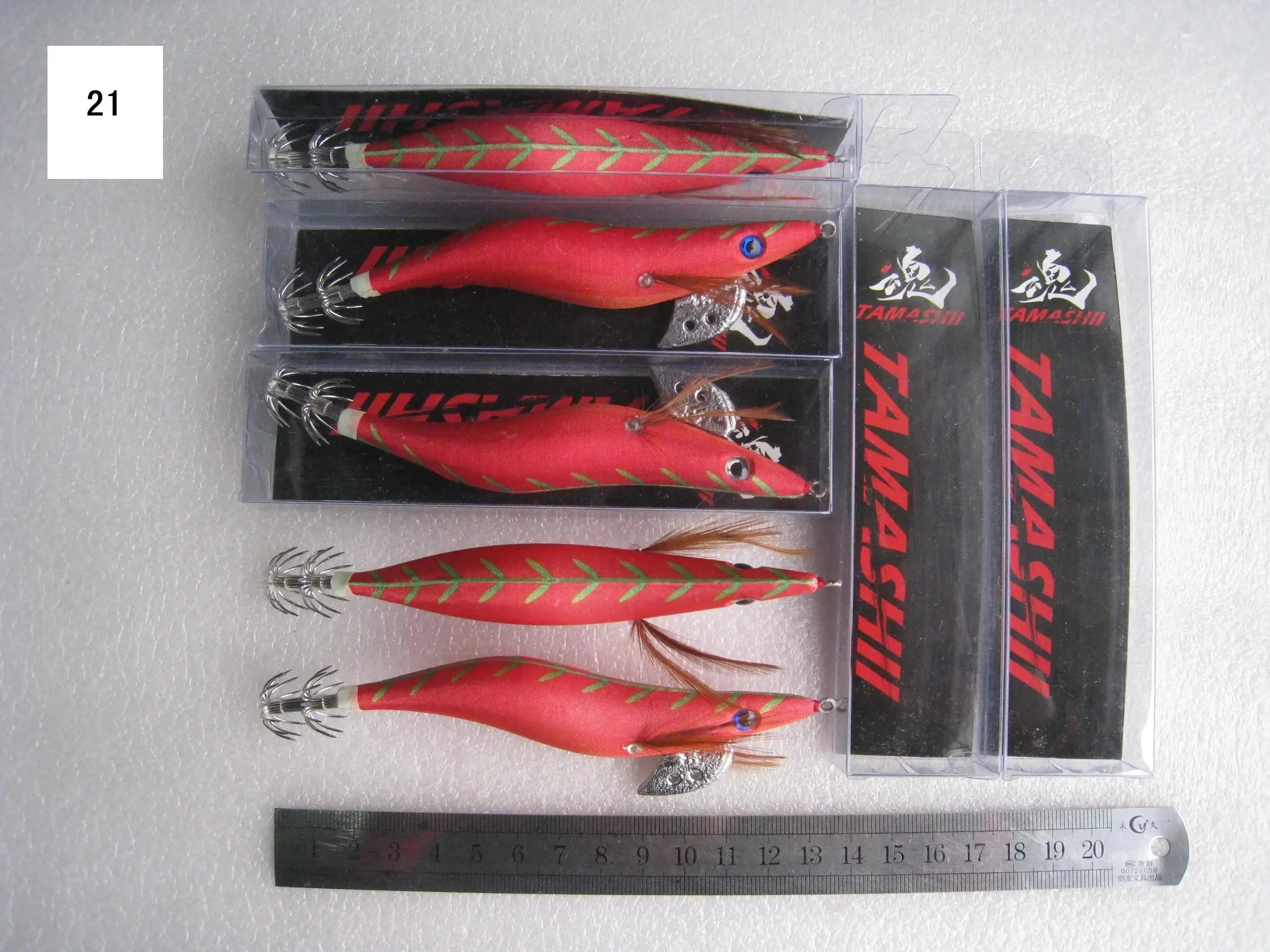 China China 21 / 2.5 20pcs 3.5# squid jigs (13.5cm 20g)squid hook fishing lure ,jig bait, wood shrimp.fishingtackle .