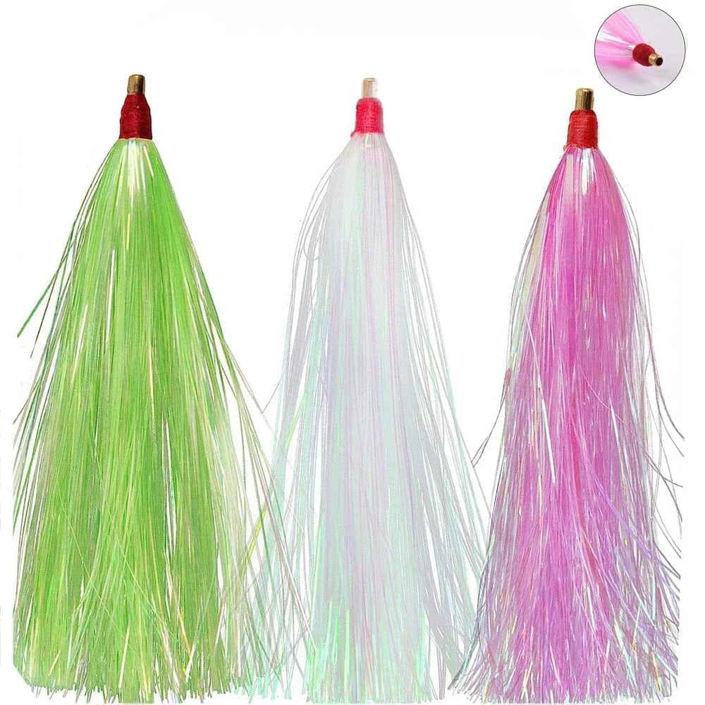 China China 21/42/60PCS Fishing trolling lures Teasers skirts bait Saltwater Mylar Flash bucktail Jig bait Rigs Bass Trout Fly Fishing Lure