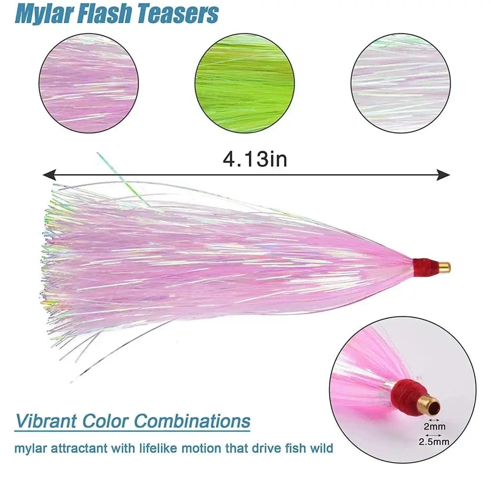 China China 21/42/60PCS Fishing trolling lures Teasers skirts bait Saltwater Mylar Flash bucktail Jig bait Rigs Bass Trout Fly Fishing Lure