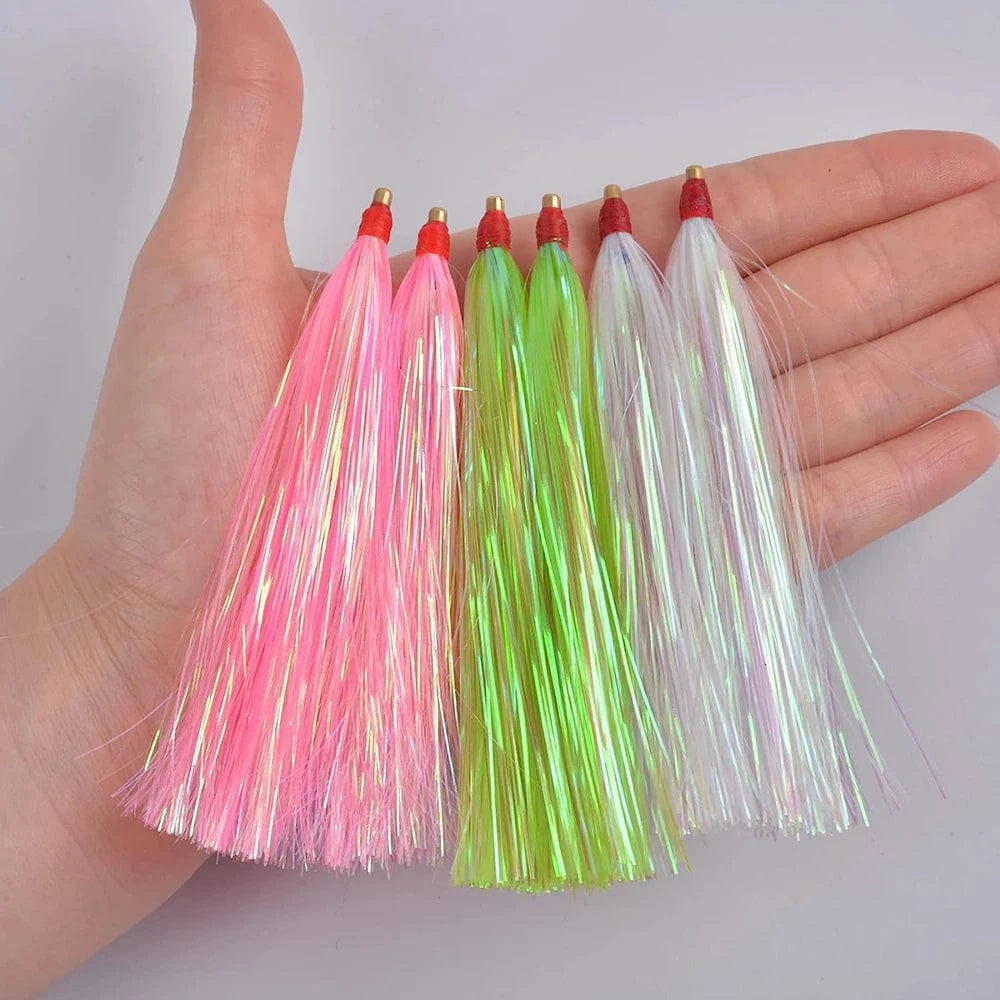 China China 21/42/60PCS Fishing trolling lures Teasers skirts bait Saltwater Mylar Flash bucktail Jig bait Rigs Bass Trout Fly Fishing Lure