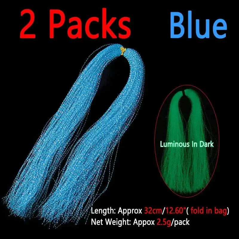 China China 2packs Blue Bimoo 2packs Luminous Twisted Flashabou Holographic Tinsel Crystal Flash Strands For Jig Hook Lure Sabiki Rig Making Material