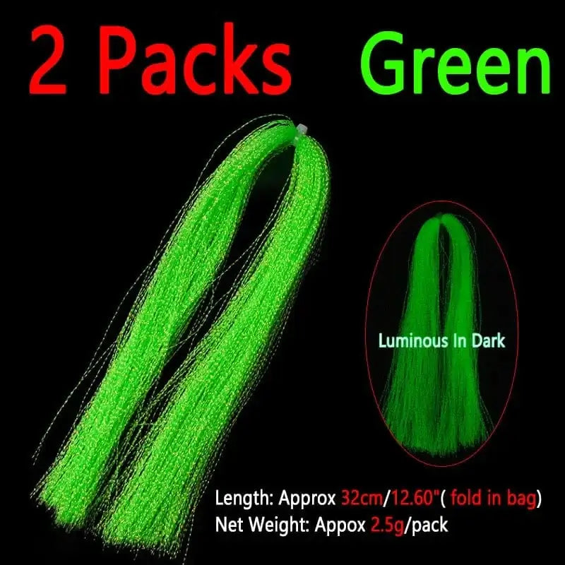 China China 2packs Green Bimoo 2packs Luminous Twisted Flashabou Holographic Tinsel Crystal Flash Strands For Jig Hook Lure Sabiki Rig Making Material