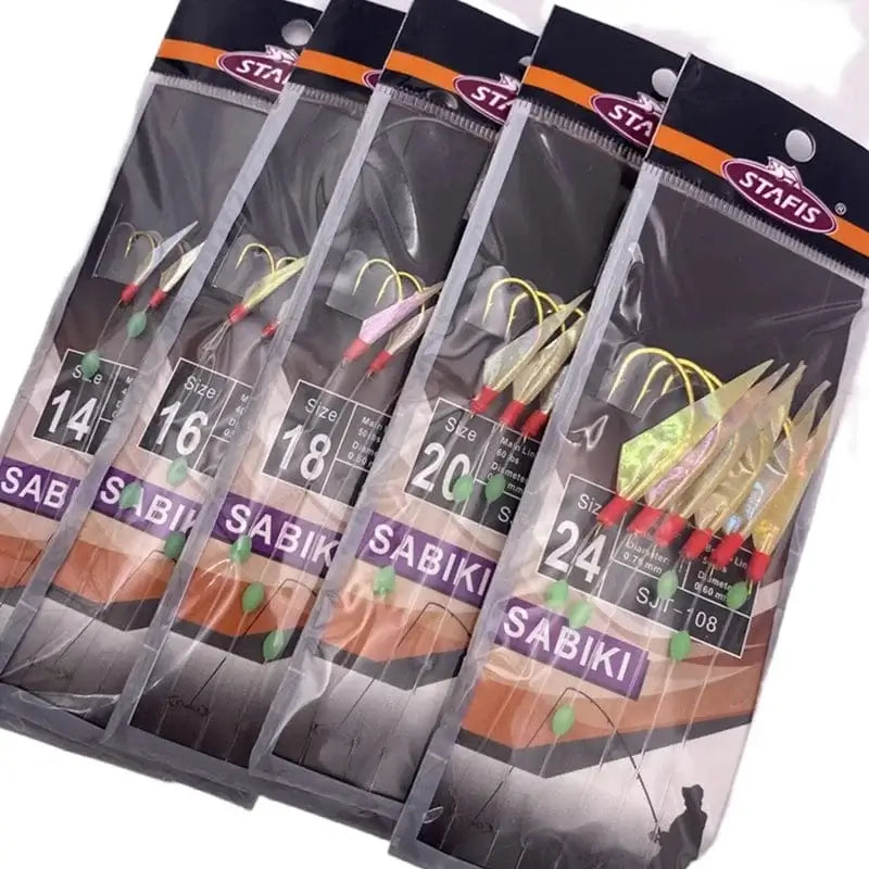 China China 2Packs*White hage skin sabiki rig Real Fish Skin String Hooks Sabiki Rig Sea Luminous shrimp Fishing Hook Lure Sabiki Bait