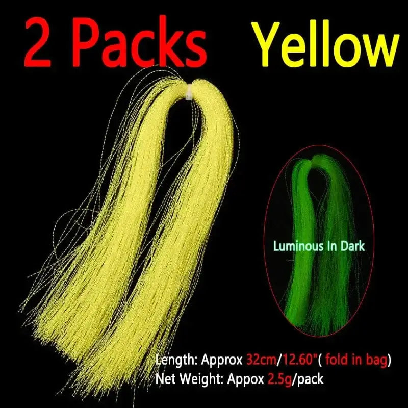 China China 2packs Yellow Bimoo 2packs Luminous Twisted Flashabou Holographic Tinsel Crystal Flash Strands For Jig Hook Lure Sabiki Rig Making Material