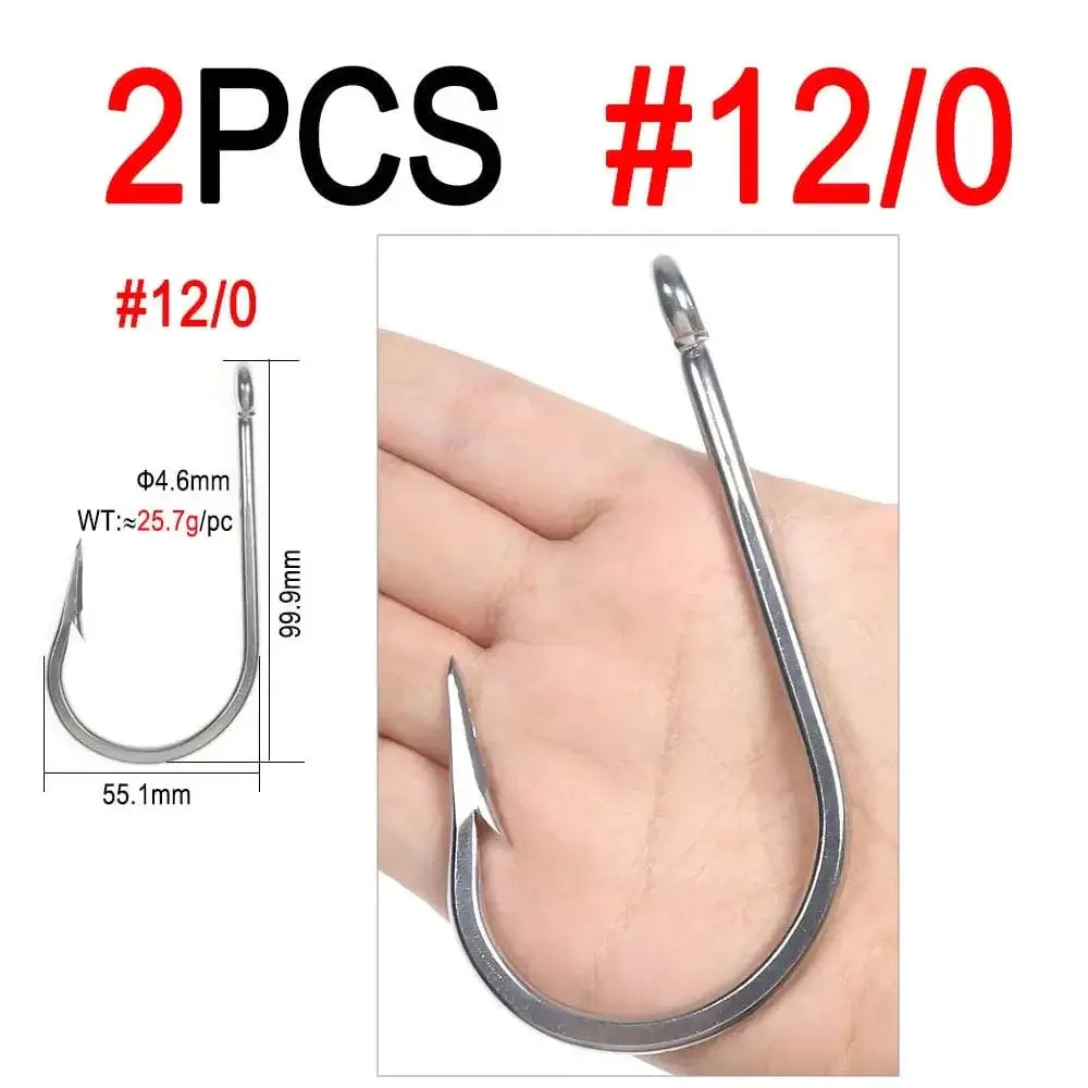 China China 2pcs 12I0 Bimoo 5/0 ~13/0 Stainless Steel Saltwater Fishing Hook Heavy Duty Hook For Big Game Fishing Chunking Jigging Tuna Shark Fishing
