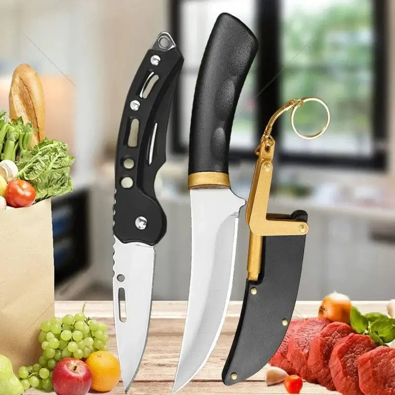 China China 2pcs 2PCS Boning Knife Set Kitchen Butcher Knife with Folding Fruit Knife Meat Cleaver Cooking BBQ Chef Knife Kitchen Accessories