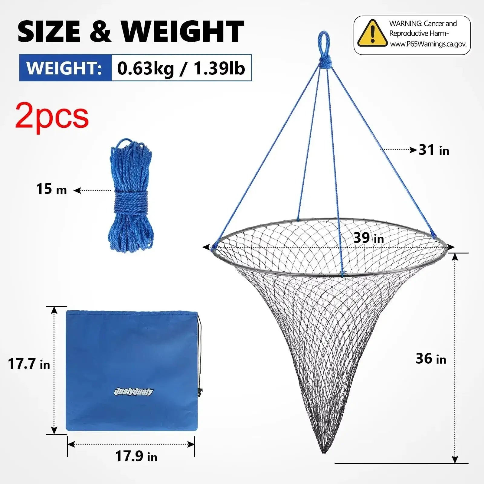China China 2pcs 39in 2 Pcs Foldable Drop Net Bridge Pier Fishing Net for Pier Fishing with Rope Landing Net with Durable Soft Steel Hoop Nylon Mesh