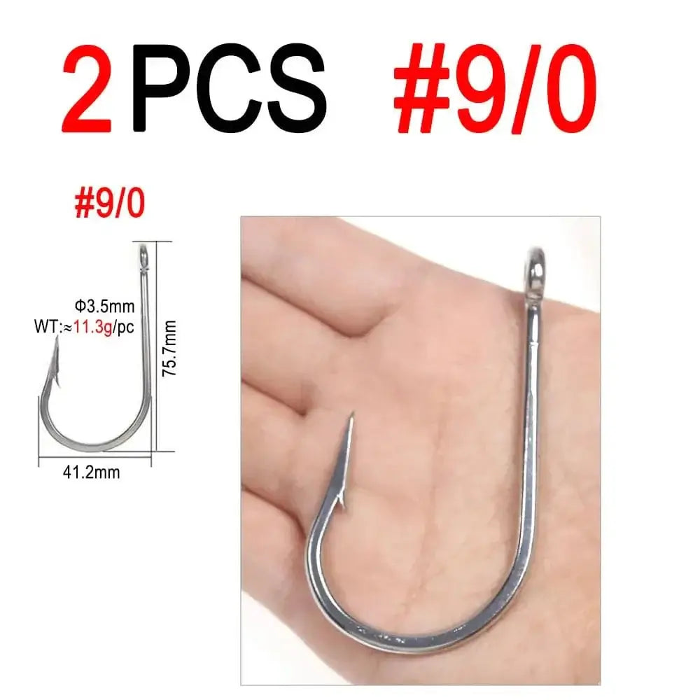 China China 2pcs 9I0 Bimoo 5/0 ~13/0 Stainless Steel Saltwater Fishing Hook Heavy Duty Hook For Big Game Fishing Chunking Jigging Tuna Shark Fishing